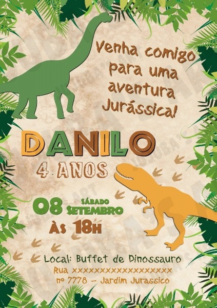Arte digital convite dinossauros jurÃ¡ssic