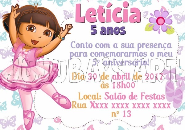 Arte digital convite dora aventureira bailarina Arte digital convite dora aventureira bailarina