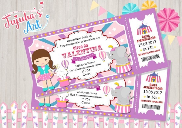 Arte digital convite ingresso circo rosa no elo7 Arte digital convite ingresso circo rosa no elo7