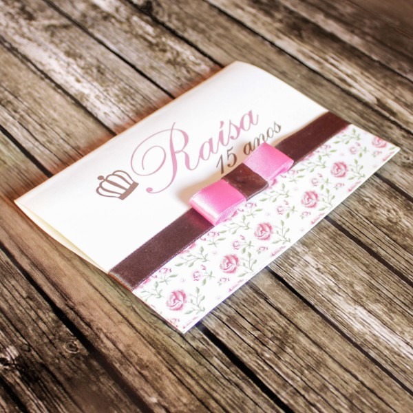 Convite 15 anos rosa e marrom lindo no elo7