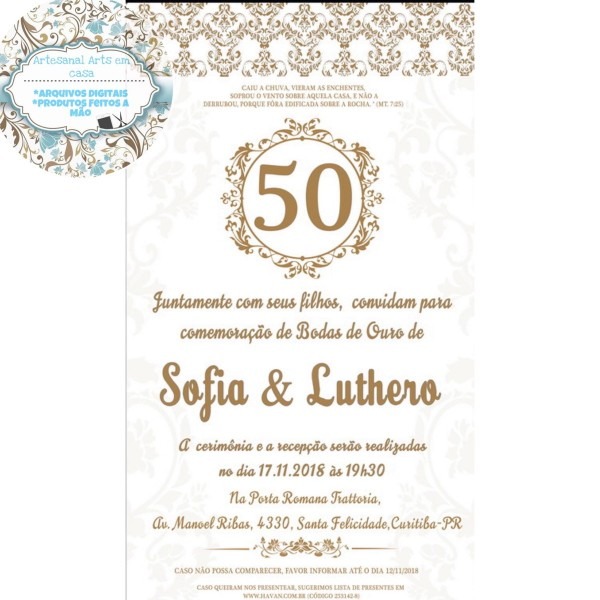 Convite bodas de ouro digital no elo7 Convite bodas de ouro digital no elo7