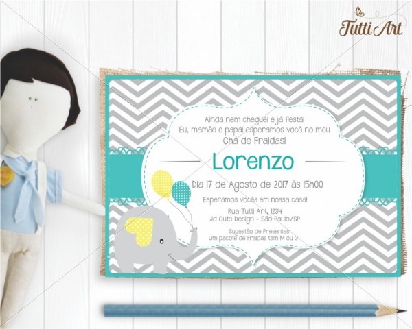 Convite chá de bebê elefante digital no elo7 Convite chá de bebê elefante digital no elo7