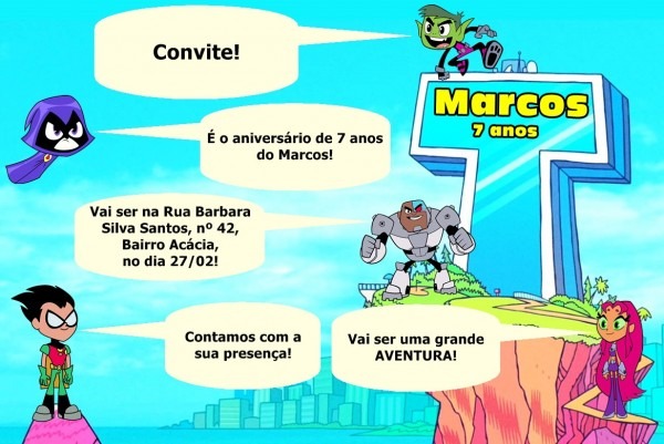 Convite de aniversÃ¡rio jovens titÃ£s 10x7 no elo7