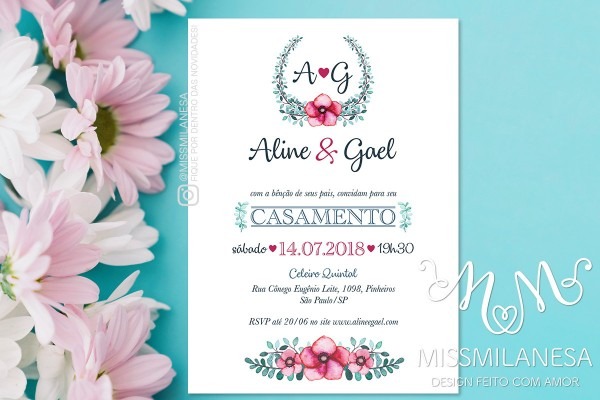 Convite de casamento, convite aline, convite, arte digital no elo7