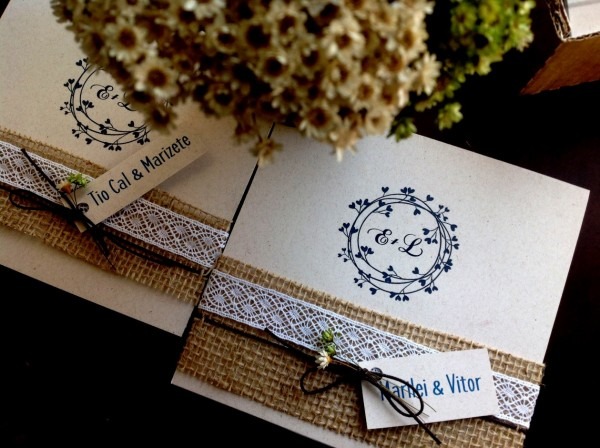 Convite de casamento juta cole o fa a voc mesmo com zaproszenia
