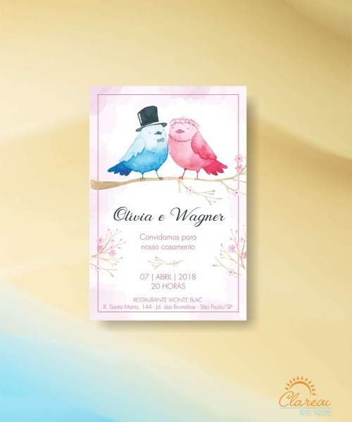 Convite de casamento passarinhos aquarela Convite de casamento passarinhos aquarela