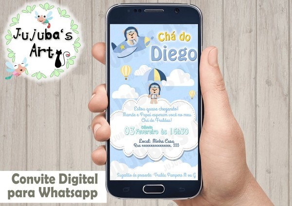 Convite digital chÃ¡ de bebÃª ursinho aviador para whatsapp no elo7