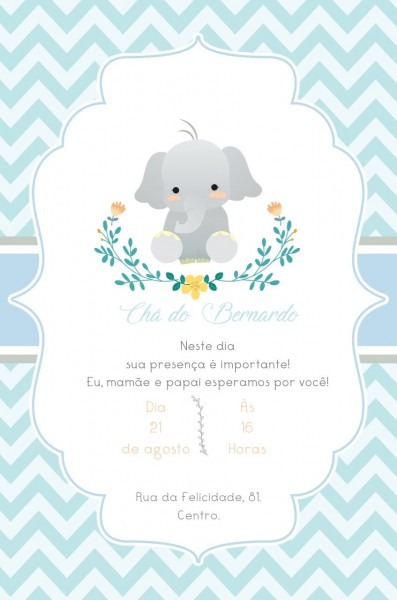 Convite digital elefantinho chevron azul no elo7