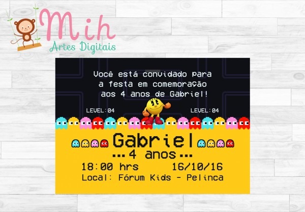 Convite pacman zap no elo7 Convite pacman zap no elo7