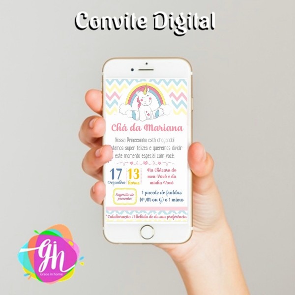 Convite digital whatsapp unicornio baby no elo7
