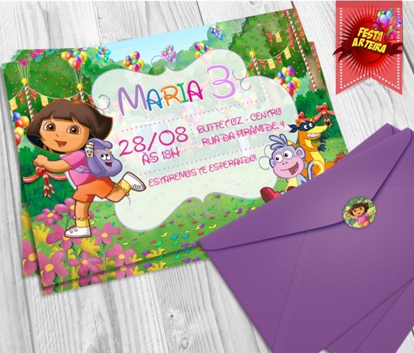 Convite dora aventureira c envelope no elo7 Convite dora aventureira c envelope no elo7