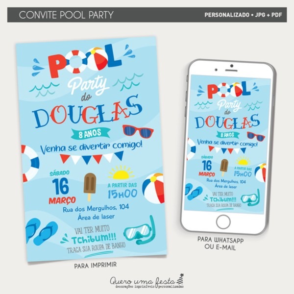 Convite festa na piscina