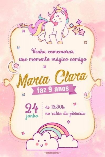 Convite infantil unicÃ³rnio