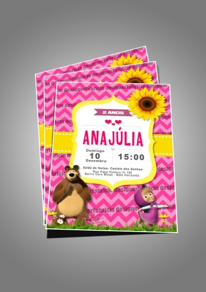 Convite marsha e o urso + envelope + adesivo para fechamento no Convite marsha e o urso + envelope + adesivo para fechamento no