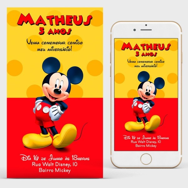 Convite mickey arte digital envie no whatsapp no elo7 Convite mickey arte digital envie no whatsapp no elo7