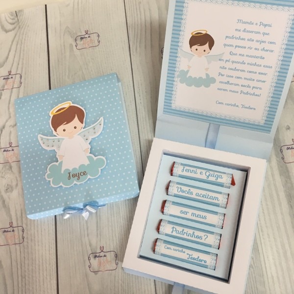 Convite padrinhos batizado luxo menino 4 unidades Convite padrinhos batizado luxo menino 4 unidades