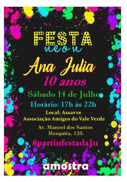 Convite tema neon no elo7 Convite tema neon no elo7