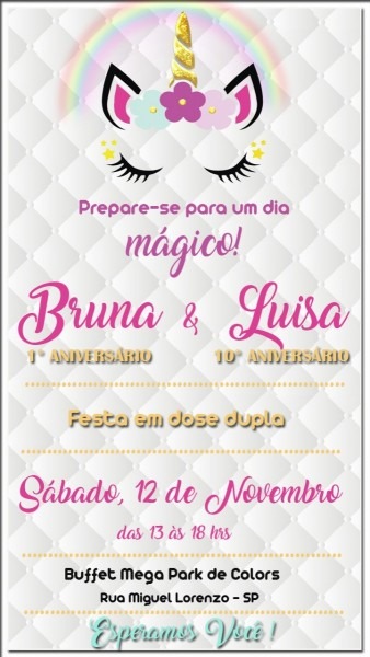 Convite virtual para aniversÃ¡rio unicornio