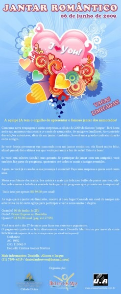 Convite ja jantar dos namorados, dia 06 de junho Convite ja jantar dos namorados, dia 06 de junho