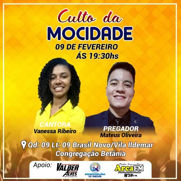 Convite neste sábado grande culto de mocidade na congregação Convite neste sábado grande culto de mocidade na congregação