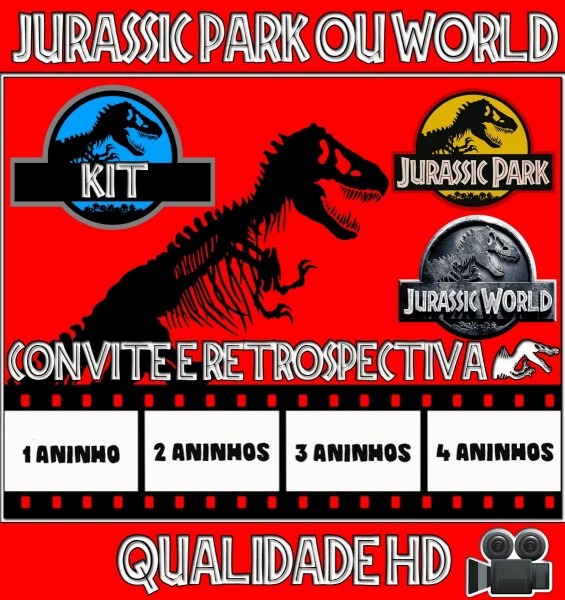 Kit convite animado + retrospectiva jurassic world ou park
