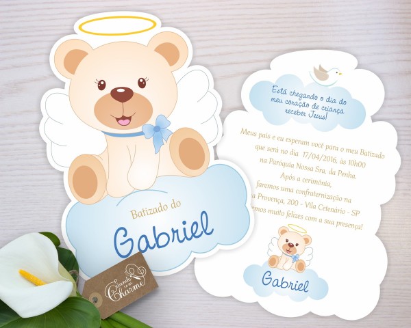 Lindo convite batizado ursinho anjinho no elo7 Lindo convite batizado ursinho anjinho no elo7