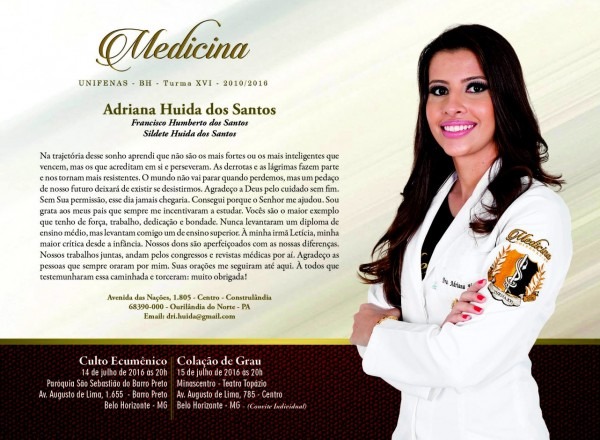 Mensagem para santinho de formatura novo formandos de medicina