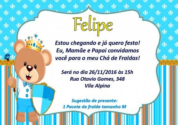 Bonito de frases para convite cha bebe ch fraldas ursinho no elo7