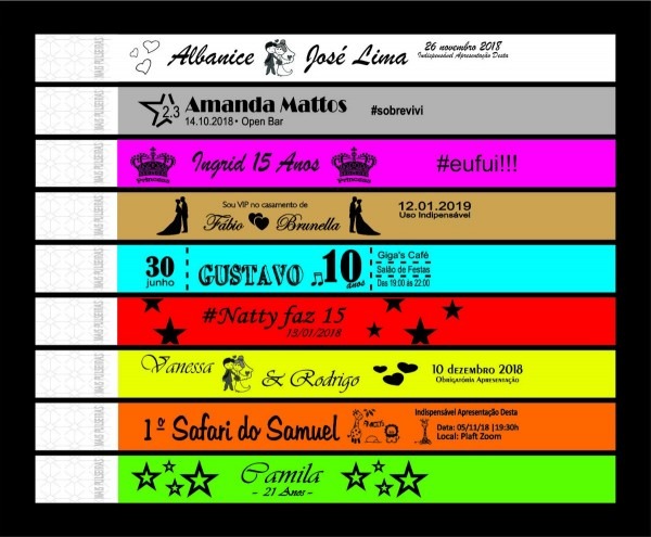 Pulseiras aniversário casamento baladas personalizadas 50un Pulseiras aniversário casamento baladas personalizadas 50un