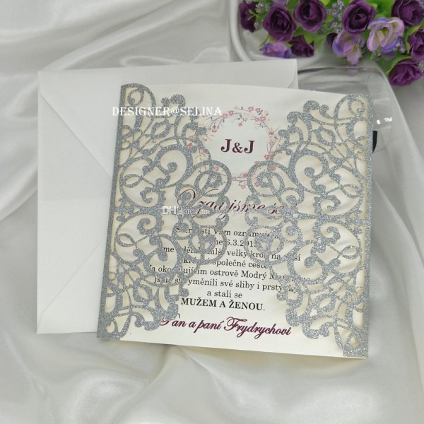 Convites casamento online luxo prata glitter floral convites de Convites casamento online luxo prata glitter floral convites de